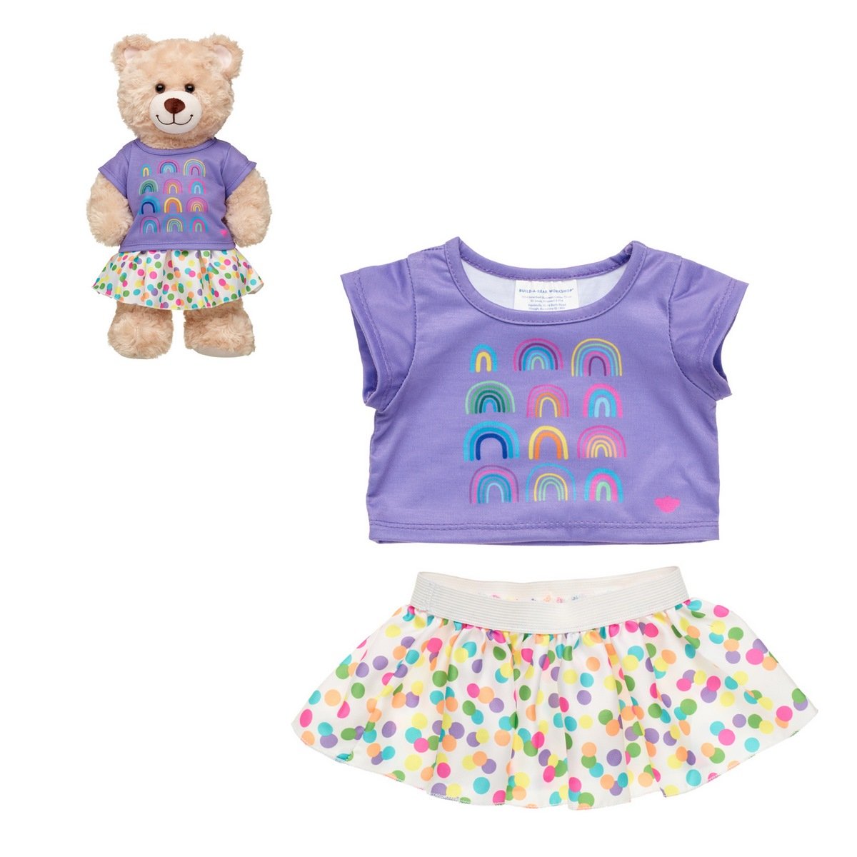 Set Falda Blanca Y Polera Arcoiris Morada Build-A-Bear